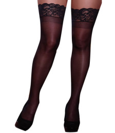 Bas noirs grande taille nylon autofixants jarretières dentelle 